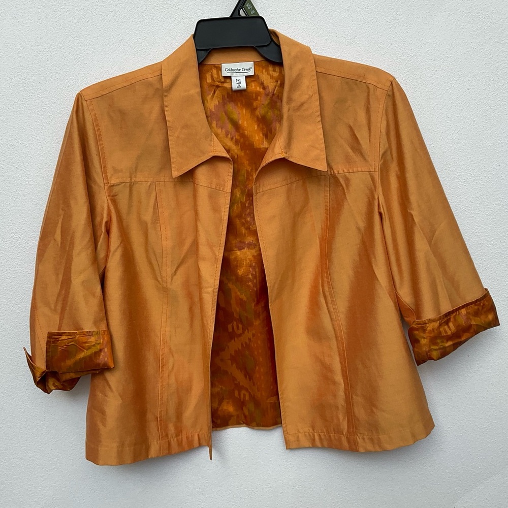 Coldwater Creek Mustard Yellow/Gold Collared Open Front Blazer Jacket Size PXL